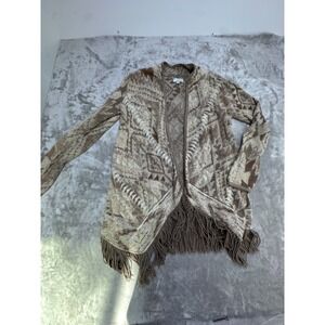 Lucky Brand Open Sweater Women's  Size XS‎ Fleece Open Brushed Fringe Southwest